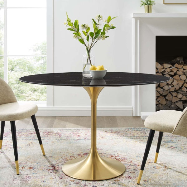 Lippa 48" Oval Artificial Marble Dining Table Gold Black By Modway