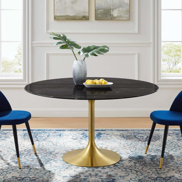 Lippa 54" Artificial Marble Dining Table Gold Black By Modway