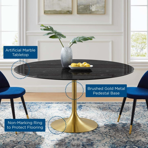 Lippa 60" Artificial Marble Dining Table Gold Black By Modway