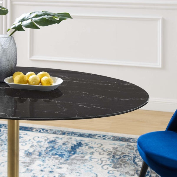 Lippa 54" Oval Artificial Marble Dining Table Gold Black By Modway