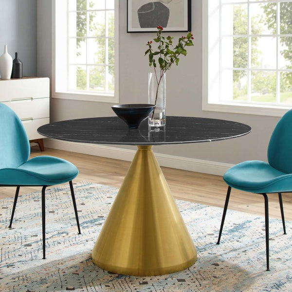 Tupelo 47" Artificial Marble Dining Table Gold Black By Modway