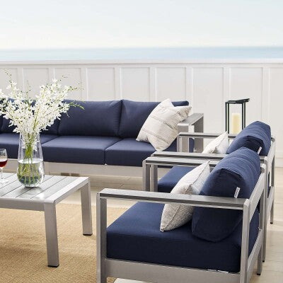 Shore Sunbrella Fabric Outdoor Patio Aluminum 7 Piece Sectional Sofa Set by Modway