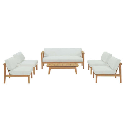 Bayport 6 Piece Outdoor Patio Teak Set Natural White by Modway