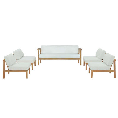 Bayport 5 Piece Outdoor Patio Teak Set Natural White by Modway