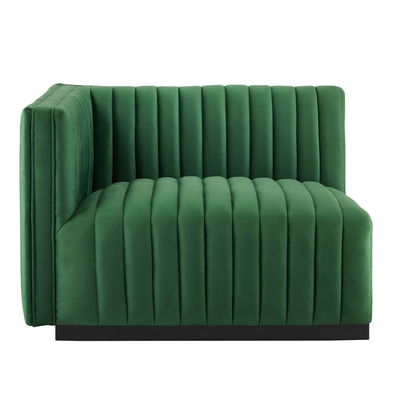 Conjure Channel Tufted Performance Velvet Left-Arm Chair in Black Emerald by Modway