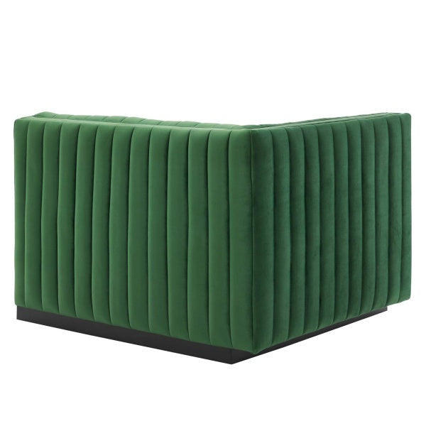 Conjure Channel Tufted Performance Velvet Left-Arm Chair in Black Emerald by Modway