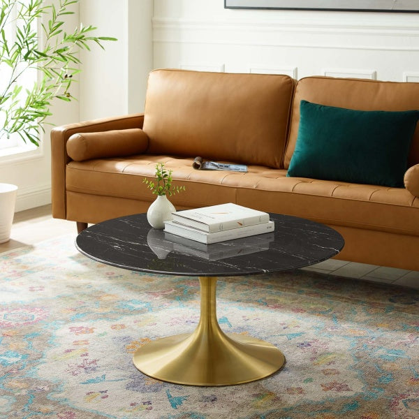Lippa 36" Artificial Marble Coffee Table Gold Black By Modway