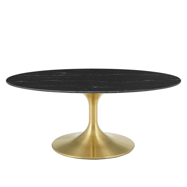 Lippa 42" Oval Artificial Marble Coffee Table Gold Black By Modway