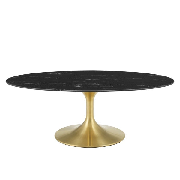 Lippa 48" Oval Artificial Marble Coffee Table Gold Black By Modway