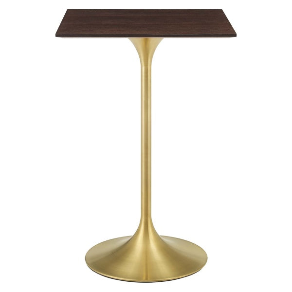 Lippa 28" Square Wood Bar Table Gold Cherry Walnut By Modway