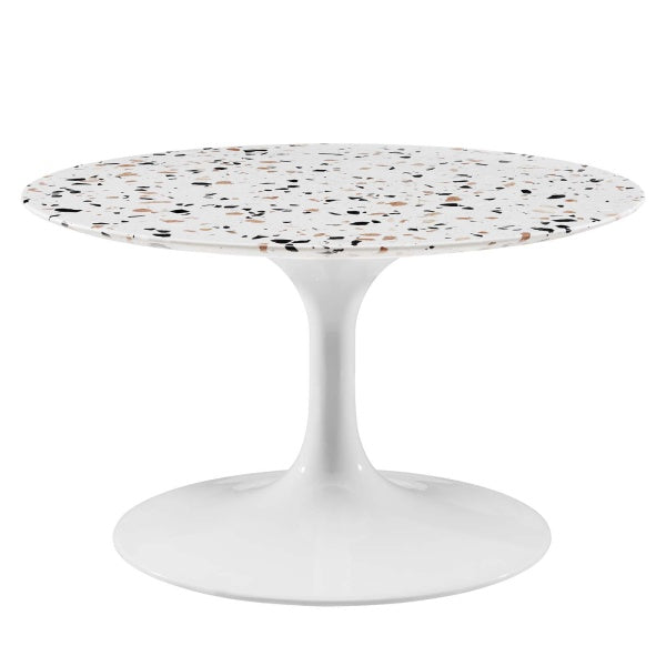 Lippa 28" Round Terrazzo Coffee Table in White White by Modway