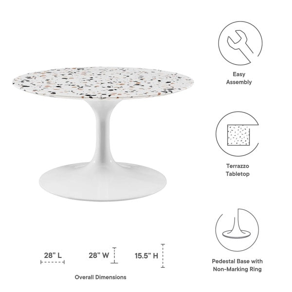 Lippa 28" Round Terrazzo Coffee Table in White White by Modway