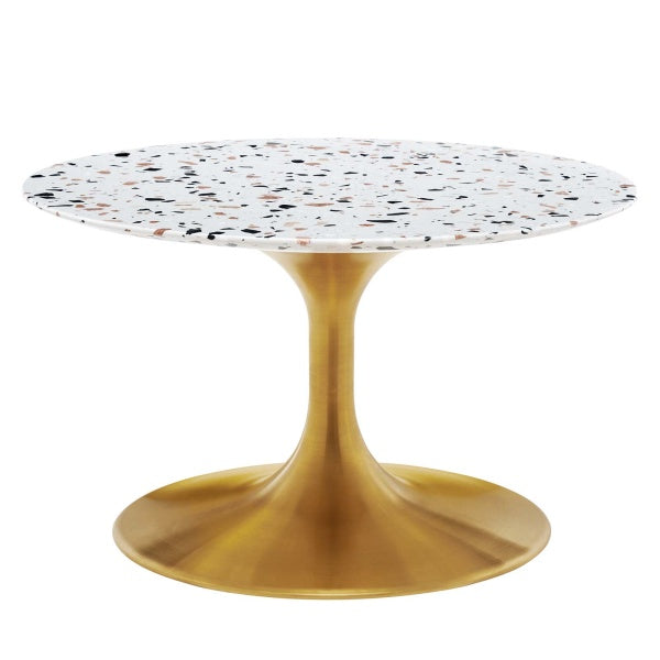 Lippa 28" Round Terrazzo Coffee Table in Gold White by Modway