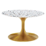 Lippa 28" Round Terrazzo Coffee Table in Gold White by Modway