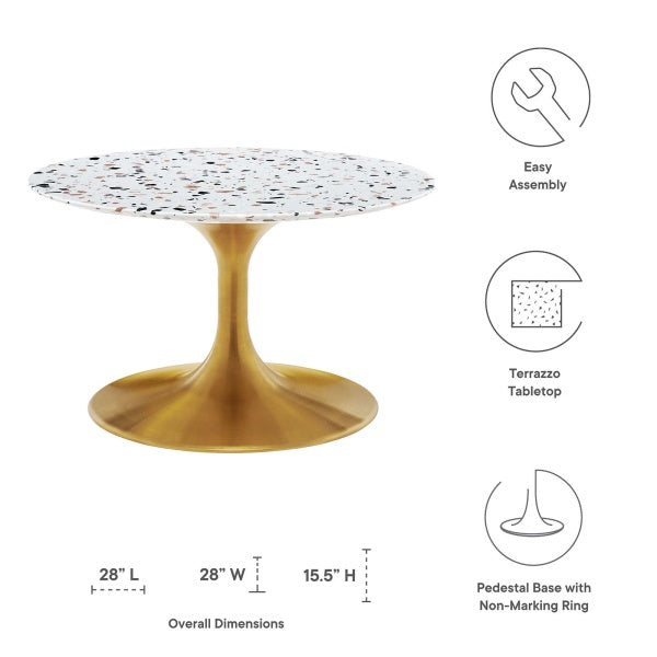 Lippa 28" Round Terrazzo Coffee Table in Gold White by Modway