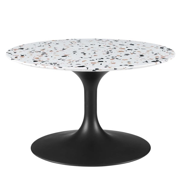 Lippa 28" Round Terrazzo Coffee Table in Black White by Modway