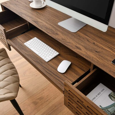 Merit 60" Wall Mount Wood Office Desk in Walnut by Modway