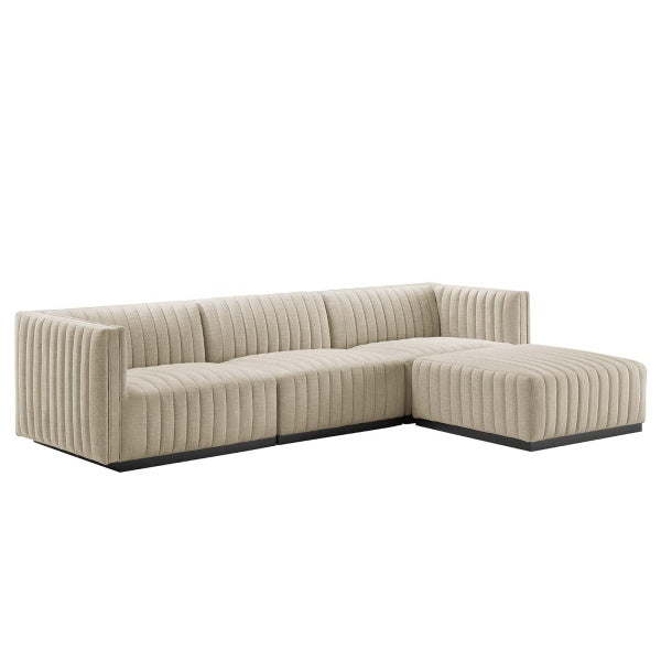 Conjure Channel Tufted Upholstered Fabric 4-Piece Sectional Sofa
