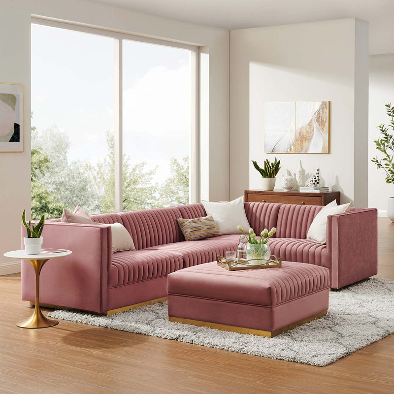 Sanguine Channel Tufted Performance Velvet 5-Piece Right-Facing Modular Sectional Sofa