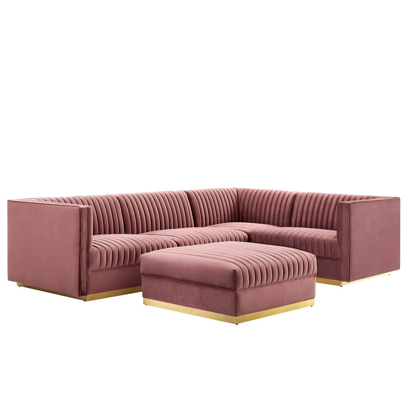Sanguine Channel Tufted Performance Velvet 5-Piece Right-Facing Modular Sectional Sofa