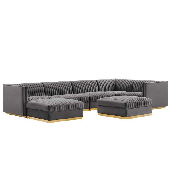 Sanguine Channel Tufted Performance Velvet 7-Piece Right-Facing Modular Sectional Sofa