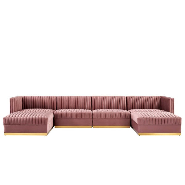 Sanguine Channel Tufted Performance Velvet 6-Piece Modular Sectional Sofa