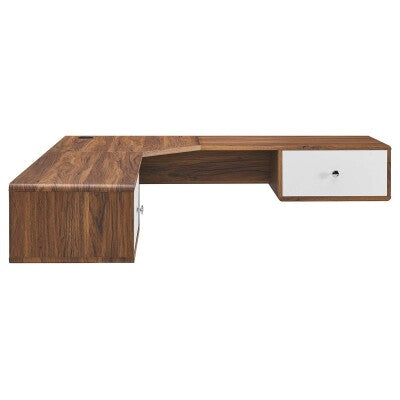 Transmit 55" Wall Mount Corner Wood Office Desk in Walnut by Modway