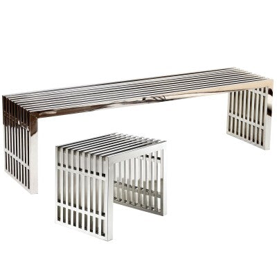 Gridiron Benches Set of 2 Silver by Modway
