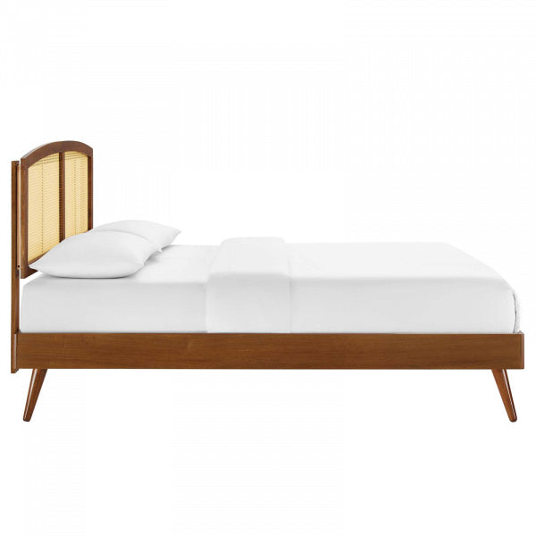 Sierra Cane and Wood Queen Platform Bed With Splayed Legs Walnut By Modway