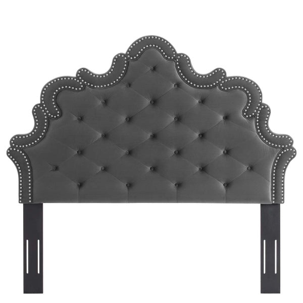 Arabella Button-Tufted Performance Velvet Full/Queen Headboard in Charcoal by Modway