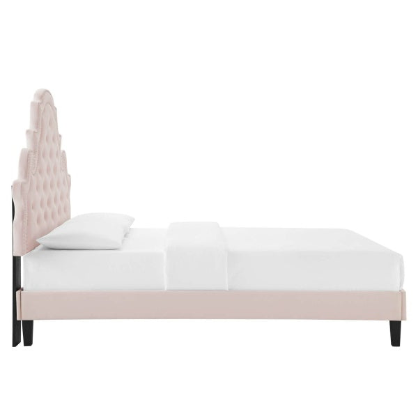 Gwyneth Tufted Performance Velvet King Platform Bed in Pink By Modway