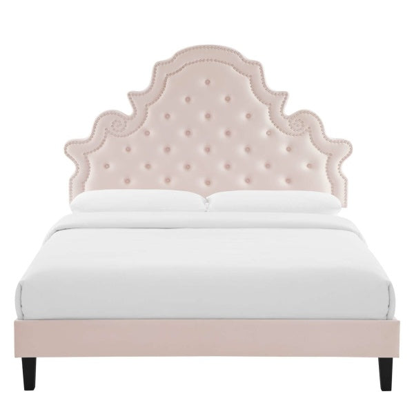 Gwyneth Tufted Performance Velvet King Platform Bed in Pink By Modway