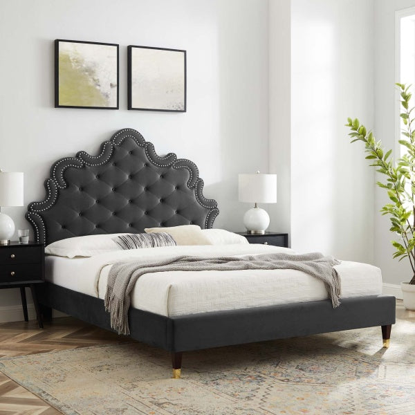 Sasha Button-Tufted Performance Velvet Queen Bed By Modway