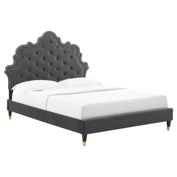 Sasha Button-Tufted Performance Velvet Queen Bed By Modway