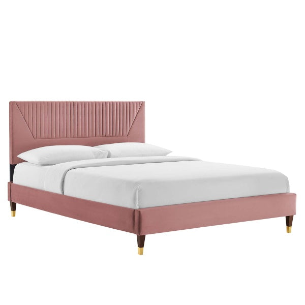 Yasmine Channel Tufted Performance Velvet Queen Platform Bed By Modway