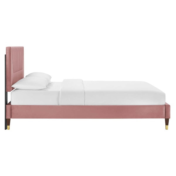 Yasmine Channel Tufted Performance Velvet Queen Platform Bed By Modway