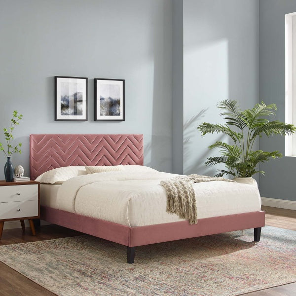 Leah Chevron Tufted Performance Velvet Queen Platform Bed By Modway