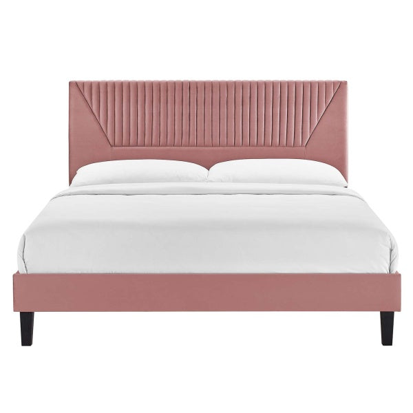 Yasmine Channel Tufted Performance Velvet Queen Platform Bed By Modway