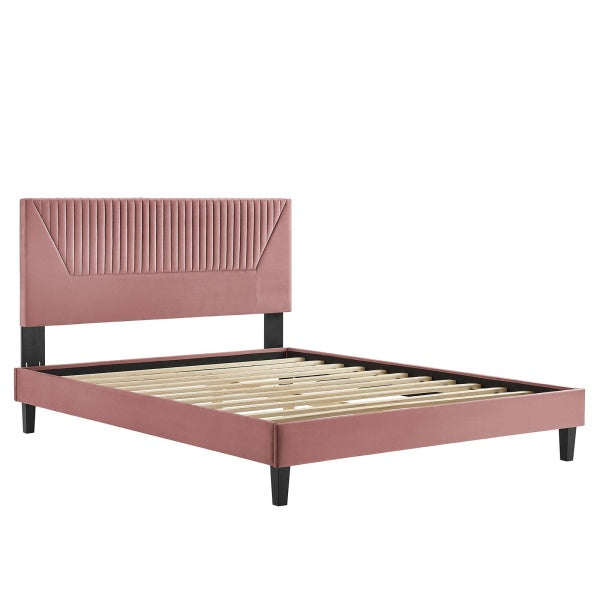 Yasmine Channel Tufted Performance Velvet Queen Platform Bed By Modway