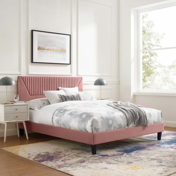 Yasmine Channel Tufted Performance Velvet Queen Platform Bed By Modway