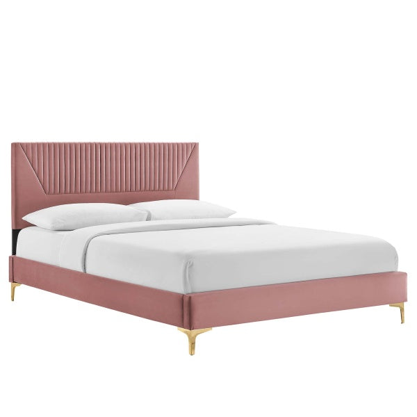 Yasmine Channel Tufted Performance Velvet Queen Platform Bed By Modway