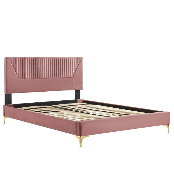 Yasmine Channel Tufted Performance Velvet Queen Platform Bed By Modway