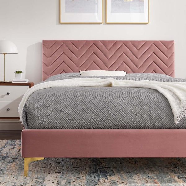 Leah Chevron Tufted Performance Velvet King Platform Bed By Modway