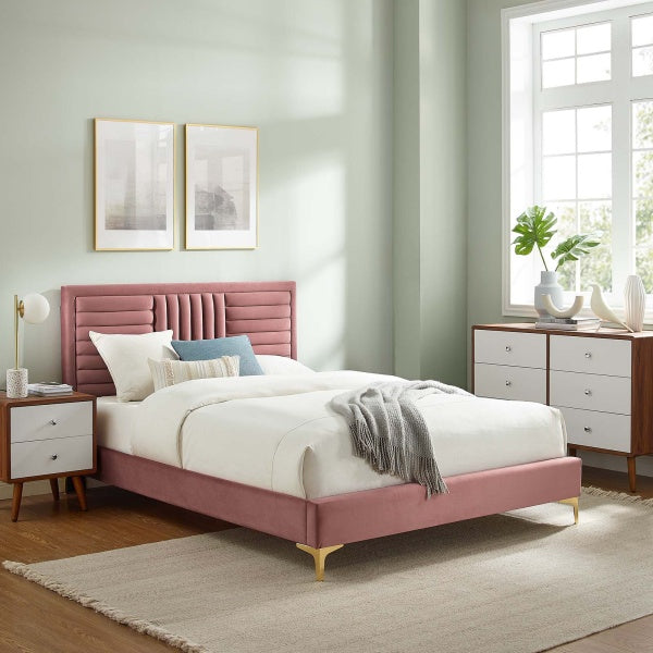 Sofia Channel Tufted Performance Velvet King Platform Bed By Modway