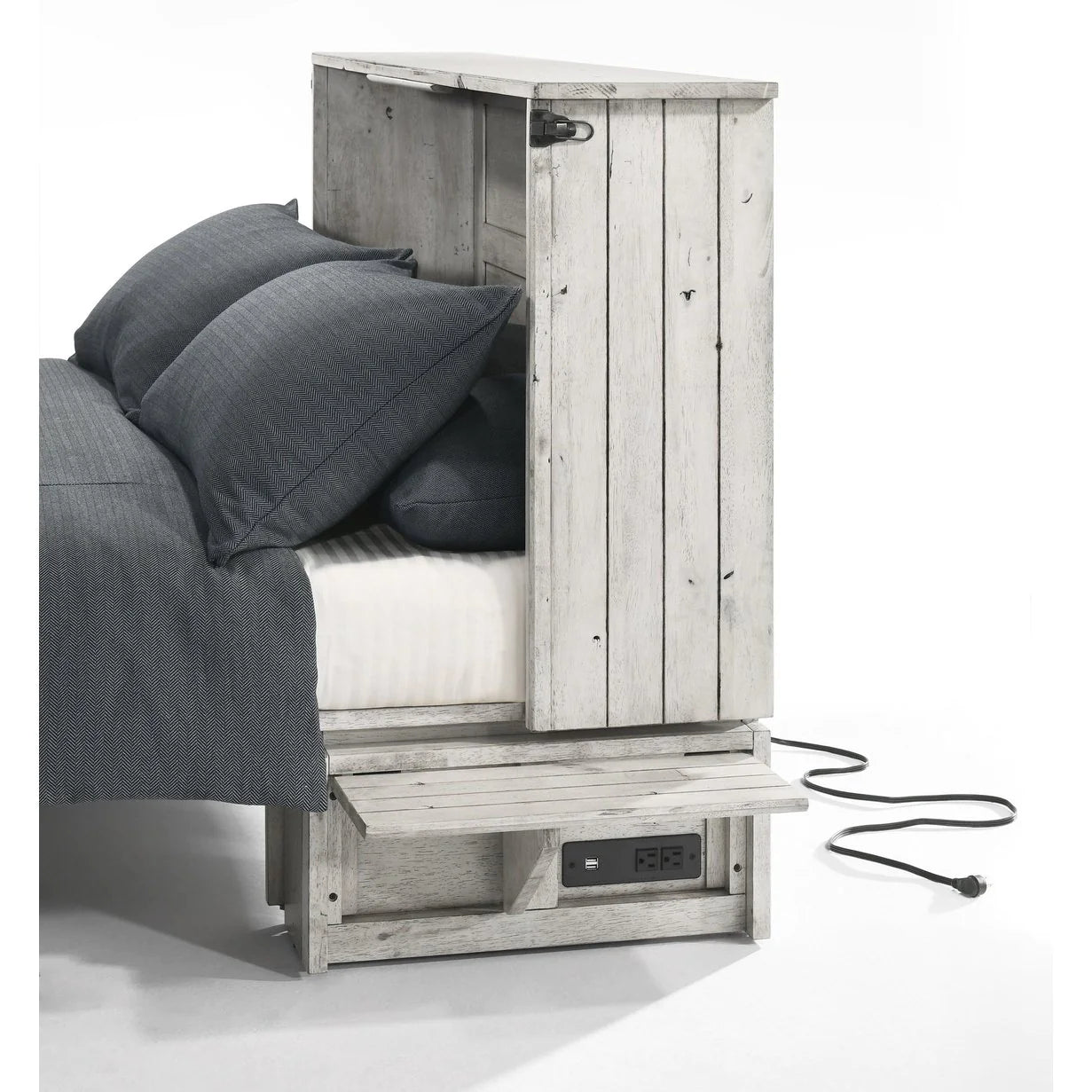 Night and Day Ranchero Antique White Murphy Cabinet Bed In A Box