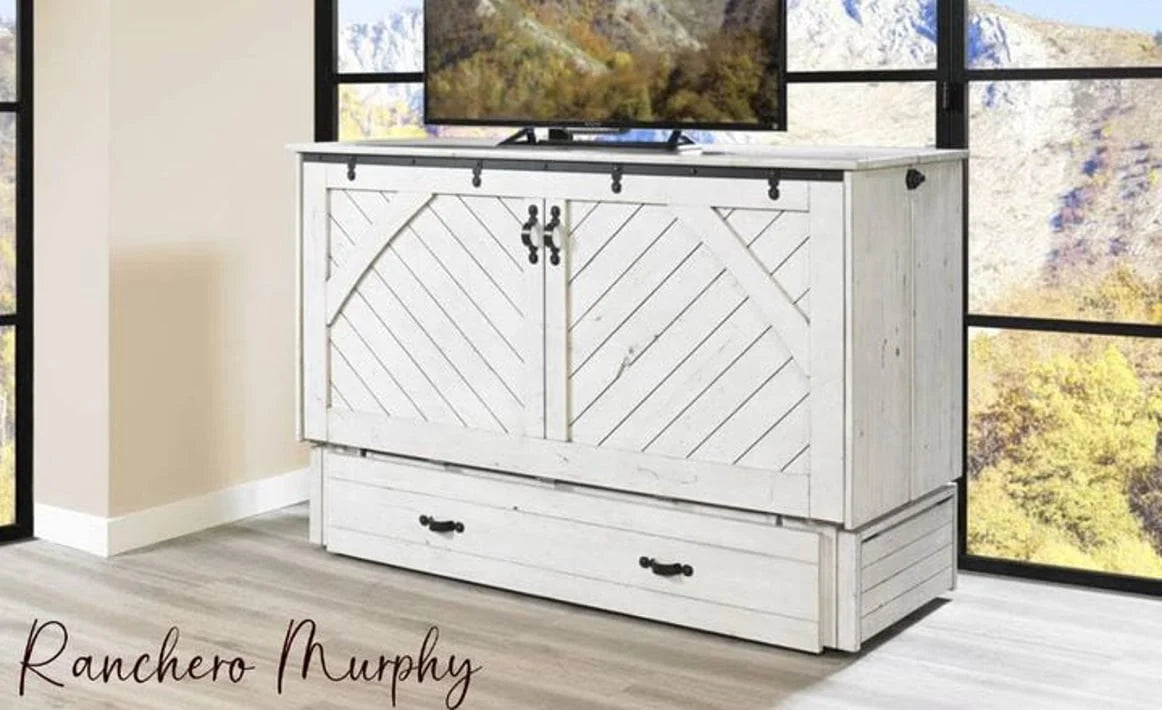 Night and Day Ranchero Antique White Murphy Cabinet Bed In A Box