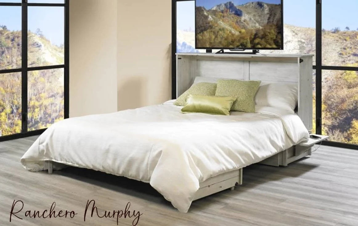 Night and Day Ranchero Antique White Murphy Cabinet Bed In A Box