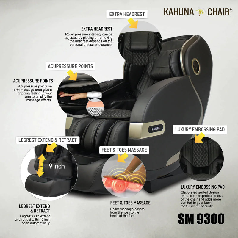 Kahuna Massage Chair 4D+@ Dual AIR Float Full Body Infrared Heating With Voice Recognition Flex HSL-Track SM-9300 Black