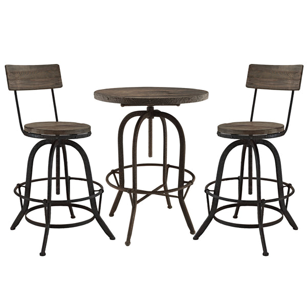 Gather 3 Piece Dining Set Brown by Modway