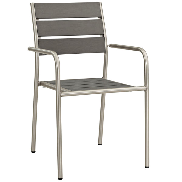 Shore Outdoor Patio Aluminum Dining Rounded Armchair Silver Gray by Modway